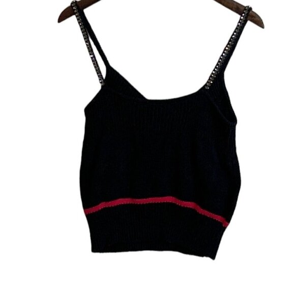 N21 Crystal Embellished Strap Knit Top Black Red - Picture 4 of 8